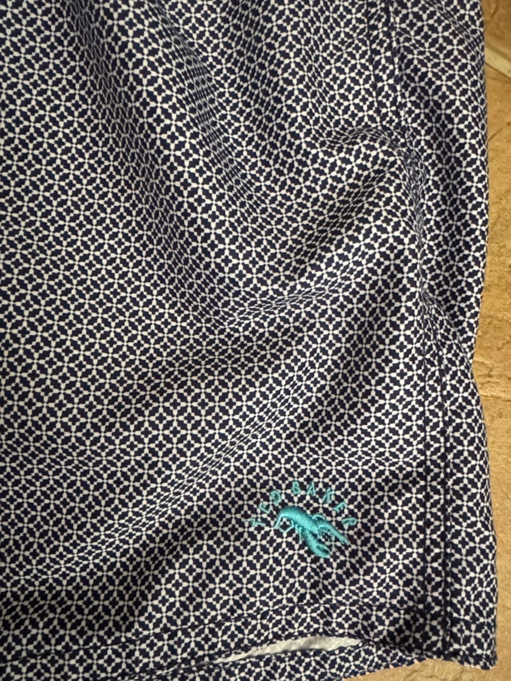 Ted Baker London Navy and White Geometric Swim Trunks with Teal Logo